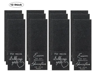 Produktbild von 12 Stück  Bestecktaschen in Schwarz Filz Tasche 2 verschiedene Sprüche