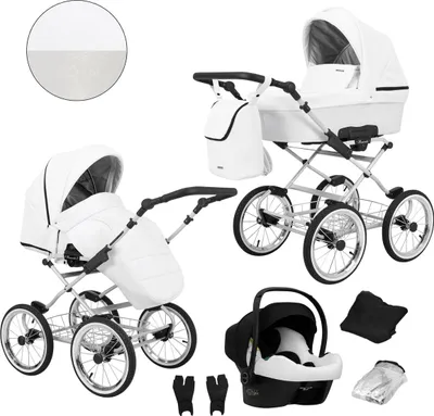 Image de Kunert Romantic 3in1 Poussette éco-cuir blanche avec siège auto Cosmo et cadre gris