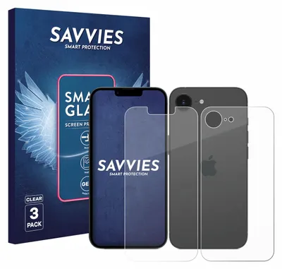 Produktbild von 3x Savvies Schutzglas Folie für Apple iPhone 17e (Display+Rückseite) 9H Panzer Schutzfolie Glas Displayschutz klar transparent