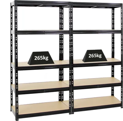 Produktbild von Mega Deal | 2x Schwerlastregal Tiger | HxBxT 180x90x45 cm | Fachlast 265kg | Schwarz