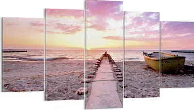 Produktbild von Bild auf Leinwand - Leinwandbild - 5 Teile - Boot Strand Himmel - 160x85cm - Wand Bild - Wanddeko - Wandbilder - Leinwanddruck - Bilder - Wanddekoration - Leinwand bilder - Wandbild - EA160x85-5064