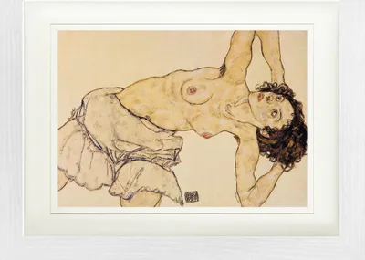 Produktbild von Egon Schiele Gerahmtes Bild Mit Edlem Passepartout | Wand-Bilder | Im Bilderrahmen - Kniender Weiblicher Halbakt Nach Links Geneigt, 1917 (30 x 40 cm)