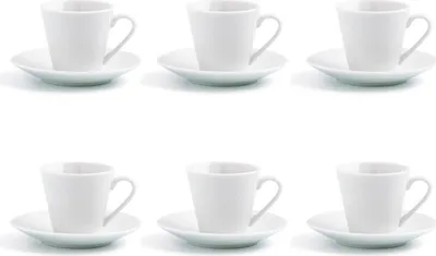 6er-Set Kaffeetassen mit Untertassen, Porzellan, 9 cl, weiß