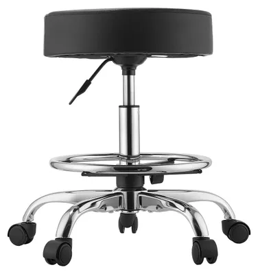 Zdjęcie produktu dla SucceBuy, obrotny fotel bujany, udźwig 226,8 kg, regulowana wysokość, podnóżek i kółka PU, ergonomiczne siedzisko z ekoskóry z grubą warstwą wyściółki, obrót o 360°, idealny do salonów, klinik i gabinetów