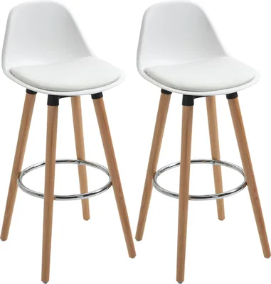 Produktbild von 2er-Set Barhocker Küchenhocker Barstuhl mit Fußstützen Kunstleder Weiß 38,5 x 42,5 x 91 cm für Esszimmer Küche