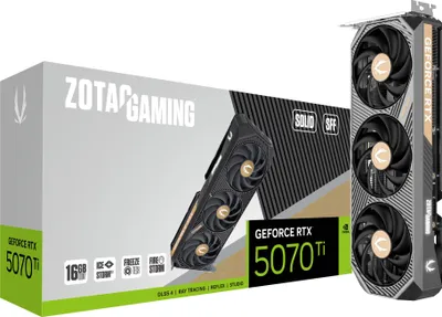 Produktbild von Zotac GAMING GeForce RTX 5070 Ti SOLID SFF, GeForce RTX 5070 Ti, 16 GB, GDDR7, 256 Bit, 7680 x 4320 Pixel, PCI Express x16 5.0