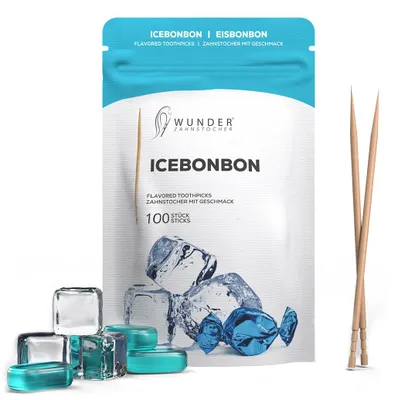 Produktbild von Wunder Zahnstocher mit Geschmack - Eisbonbon - 100er Refill-Pack - intensiver Geschmack - frischer Atem - gegen Nägelkauen - Alternative zu Kaugummi