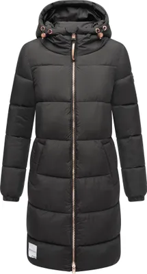 Produktbild von Marikoo Damen Winter Steppjacke Stepp Jacke lang warm Mantel gesteppt Parker Kapuze mit innenliegenden Kordelzug Nomadiaa Schwarz Gr: 42 - XL