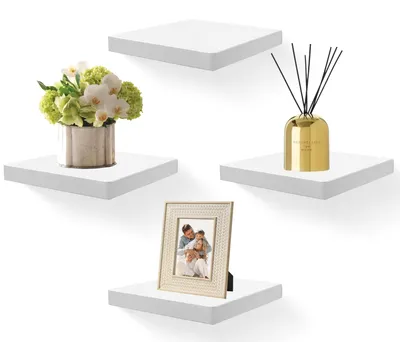 Schwimmende Wandregale 4er-Set 20,3 cm Massivholz Quadrat Weiß