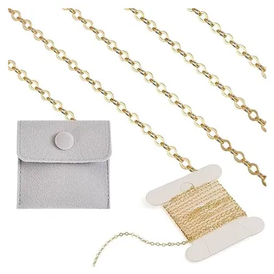 Produktbild von 14 Karat vergoldete Ketten für die Schmuckherstellung, permanente Armbänder für Frauen und Männer, gelötete Kabelketten, goldene Halskette, One Size, Messing