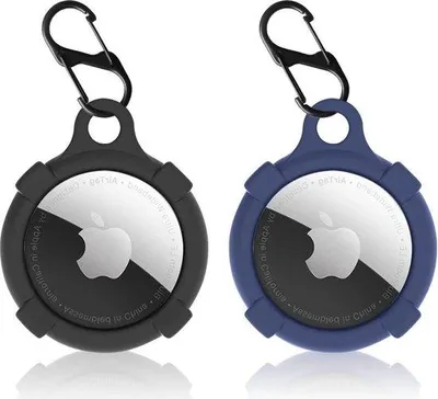 Imagen del producto de Funda de cuero para AirTag: protección de cuero, funda para rastreador, soporte para AirTag, compatible con collares para perros, en azul y