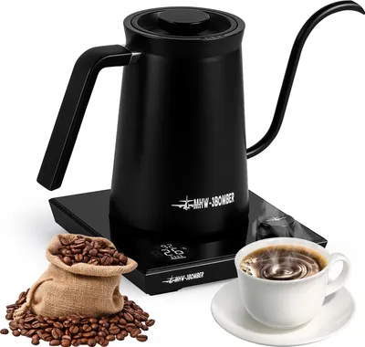 Produktbild von 20 oz/600 ml Kaffeekessel mit Schwanenhals, elektrischer Wasserkocher, Temperaturregelung, uebergiesskessel mit Warmhaltemodus, automatische Abschaltung, Teekessel aus Edelstahl SUS 304 mit digitalem LED-Bildschirm, Hartglasplatte