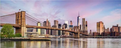 Produktbild von Leinwandbild Sehenswürdigkeiten 40 x 100 cm - Wandbild Blau Braun - Keilrahmen New York Wohnzimmerdeko Wanddeko Wandgemälde