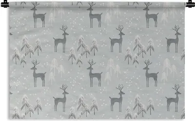 Produktbild von MuchoWow® Wandteppich Wandbehang Muster - Hirsche - Winter 90x60 cm Tapisserie Dekoration Wandtuch - Wandskulpturen - Bildteppich