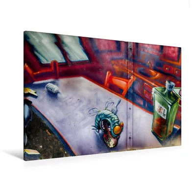 Produktbild von Calvendo Textil-Leinwand 120 cm x 80 cm quer Graffiti an der Turnhalle Gamigstraße, Meutzner Dirk; 7281123