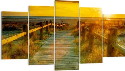 Produktbild von Bild auf Leinwand - Leinwandbild - Fußgängerbrücke Strand Urlaub Sonne - 160x85cm - Wand Bild - Wanddeko - Leinwanddruck - Bilder - Kunstdruck - Leinwand bilder - Wandkunst - EA160x85-2786