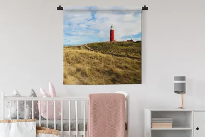 Produktbild von MuchoWow® Wandteppich Wandbehang Strand - Leuchtturm - Wolken 90x90 cm Tapisserie Dekoration Wandtuch - Wandaufhänger