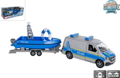 Produktbild von Kids Globe VW Transporter Polizei mit Boot Spielzeug für Kinder 520360