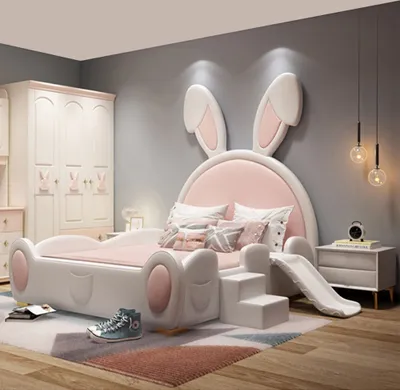 Produktbild von Kaninchen Mädchen Kinder Bett Rosa Hasenohre Zweiohrhasenbett 1200x1900mm 【W433】