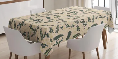 Zdjęcie produktu dla ABAKUHAUS Obrus w kwiaty, motywy naturalne, ilustracje botaniczne, abstrakcyjne wzory liści i kropek, 140 x 170 cm, kolor szampański reseda zielony