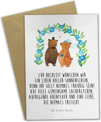 Produktbild von Mr. & Mrs. Panda Glückwunschkarte Bären Hochzeit - Weiß - Geschenk, hochzeitskarten, neujahrskarte, Zur, Hochzeitstag, osterkarte, Trauung, einladungskarten, Klappkarte