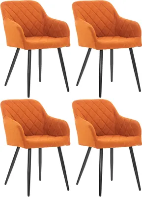 Produktbild von CLP 4er Set Esszimmerstuhl Shila Gesteppt orange Material Stoff