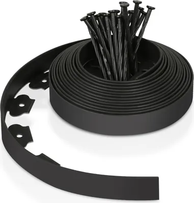 Produktbild von Jopassy Flexible Rasenkante 10m x 5cm mit 30 Erdanker aus Kunststoff zur Verankerung Beetumrandung Beeteinfassungen Schwarz