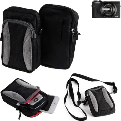 Produktbild von K-S-Trade Fototasche kompatibel mit Canon PowerShot G7 X Mark III Gürtel-Tasche Holster Umhänge Tasche Kameratasche, schwarz-grau Brust-Beutel