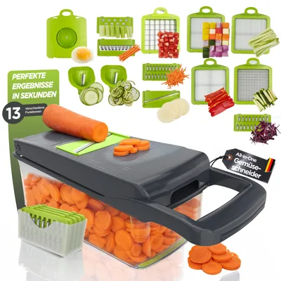 Produktbild von Gemüseschneider 13in1 Multifunktion Küchenhobel mit Behälter Gemüsehobel Mandoline Würfelschneider Julienneschneider Zwiebelschneider Spiralschneider