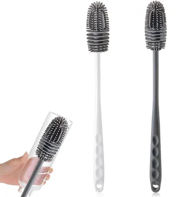 Flaschenbürste lang, 2 Stück, TPR+PP, 28 cm, grau/weiß