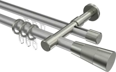 Produktbild von Interdeco Rundrohr-Innenlaufstange / Gardinenstange (Kombination) Silbergrau / Edelstahl-Optik, Typ Prestige Tanara (Konus), 20 mm Ø 2-läufig, 200 cm