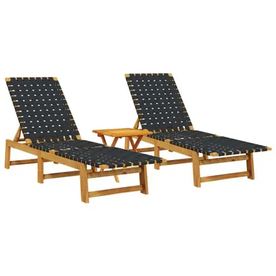 Produktbild von Sonnenliegen 2 Stk. mit Tisch Schwarz Massivholz Akazie