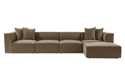 Produktbild von Hanah Home, Sora (L1-O1-O1-1R-POUFFE ) - Brown, Ecksofa, 100 % Hainbuche, Braun, 430 x 102 x 75 cm