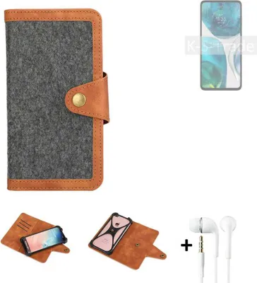 Produktbild von K-S-Trade Handyhülle + Kopfhörer kompatibel mit Motorola Moto G52 Schutzhülle Filzhülle Kunstleder dunkelgrau braun (1x)