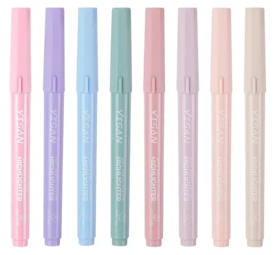 Zdjęcie produktu dla Zestaw zakreślaczy w pastelowych kolorach, estetyczny, 8 sztuk. Dwa rodzaje końcówek: 1 mm i 5 mm