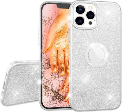 Produktbild von NALIA Glitzer Ringhülle für iPhone 13 Pro, Silikon Handyhülle Glitter Cover Bling Case Schutzhülle mit Ring Silber