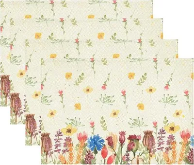 Image de Nappes en plastique, lot de 4, motif floral, résistantes, lavables, imitation lin, pour les fêtes, linge de table (44 x 33 cm)