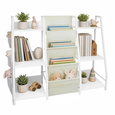 Image de Étagère en bois pour livres pour enfants, 97 cm, rangement pour jouets, étagère pour chambre d'enfant, en bois massif
