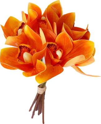 Obrázok produktu pre 6 stoniek Faux Orchid Decor 3D tlačené hodvábne kvety Železný drôt Stonka Orchidea Kvetinové dekorácie pre svadby Strany Oranžová