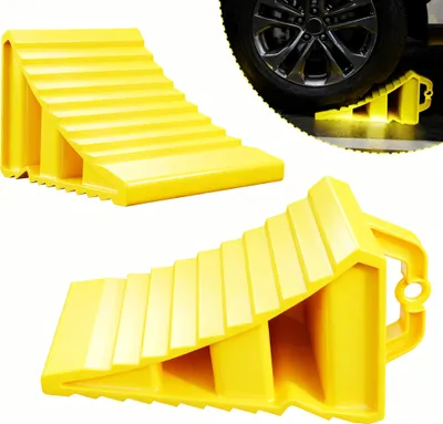 Obrázek produktu pro XINZI Podložky pod kola sada 2 ks, robustní plastové PP podložky pod kola ve žluté barvě, protiskluzové s rukojetí, pro auto, obytný vůz, karavan a přívěs