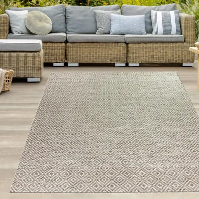 Produktbild von In- & Outdoorteppich Terrasse wetterfest kurzflor im Rautenmuster in beige Größe - 160 x 230 cm