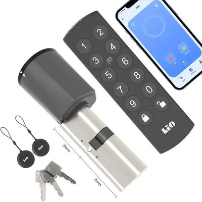 Obrázok produktu pre Elektronický zámok na dvere s klávesnicou, cylindrická vložka 35/35, inteligentný zámok s Wi-Fi, odomykanie dverí pomocou NFC kariet, číselného kódu, aplikácie a kľúča