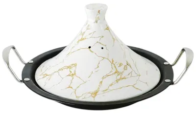 Tajine 38 cm – Edelstahl, Antihaft, Porzellandeckel, für alle Herdarten