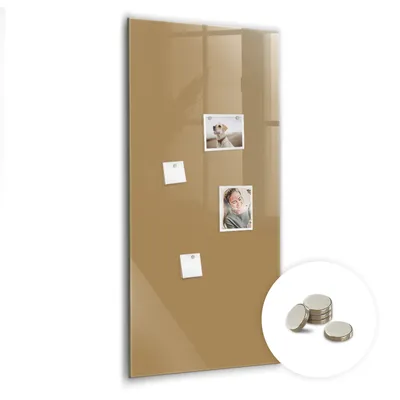 Obrázek produktu pro Magnetická Tabule na Zeď Skleněná - Memo Board Kleněnou Přední Stranou - 5 magnetů v balení - 60x120 cm - Tmavě béžová barva