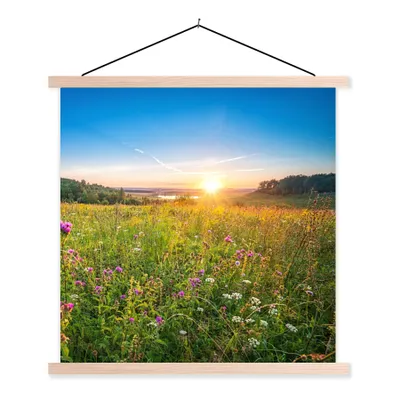 Produktbild von MuchoWow® Textilposter Sonne - Gras - Blumen 40x40 cm mit holzfarbenen Rahmen - Posterleiste