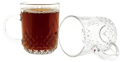 Zdjęcie produktu dla zestaw 6 szklanek - przezroczyste z ozdobnym wzorem w romby, 240 ml