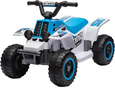 Immagine prodotto di Quad elettrico per bambini, con luci LED, avviamento con un solo pulsante, colore blu e bianco