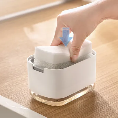 Produktbild von Creliv Spülmittelspender »2-in-1 Küche Dosierspender mit Schwammhalter, Küchenaufbewahrung, Seifenspender mit Schwammablage« Einhand-Bedienung durch das ''DRÜCKEN & PUMPEN'' Design