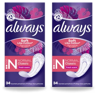 Imagen del producto de 2 unidades de toallitas diarias Always DailyFresh, tamaño normal, paquete económico