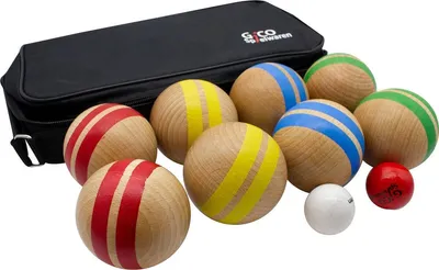 Immagine prodotto di GICO Gioco delle bocce in legno massiccio, a strisce con 8 palline, diametro 7 cm - 3021
